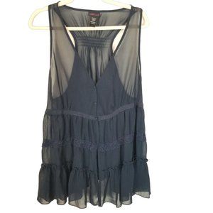 Torrid Womens 2X Navy Blue Sheer Sleeveless Button